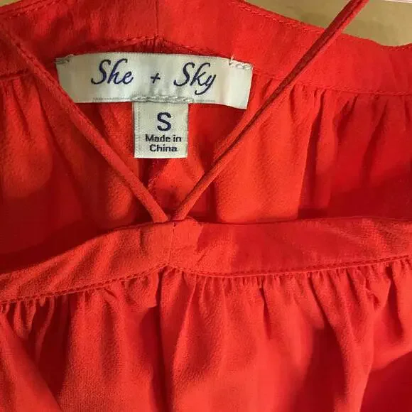 She & Sky Off the shoulder halter top with tie accents at sleeve - Picture 3 of 4